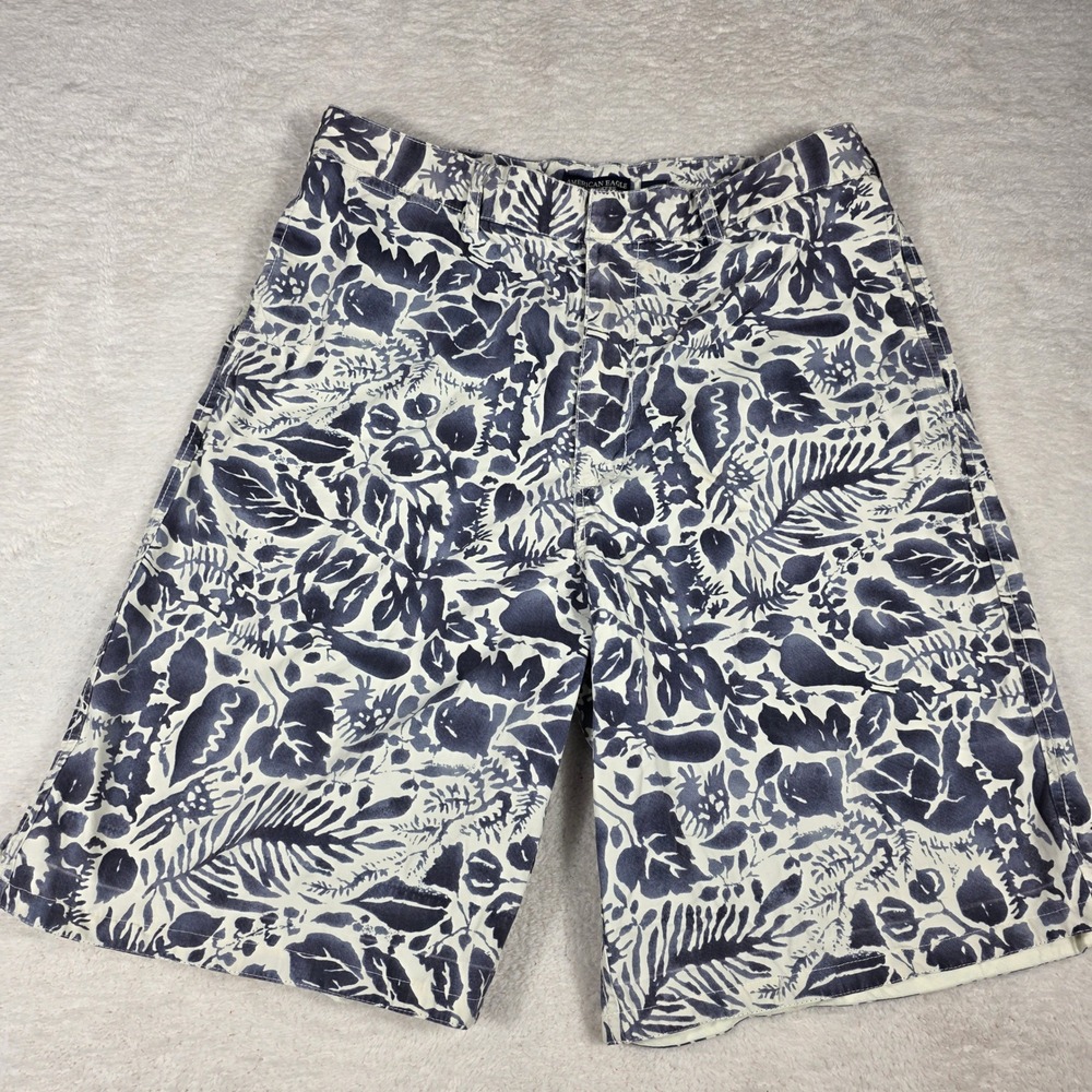 American Eagle Shorts‎ Mens 34 Blue White Beach Botanical Leaf Print Summer